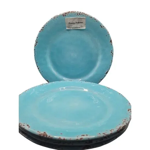 Tommy Bahama Dinner Plates Melamine Turquoise Set of 4 NEW - Picture 1 of 6